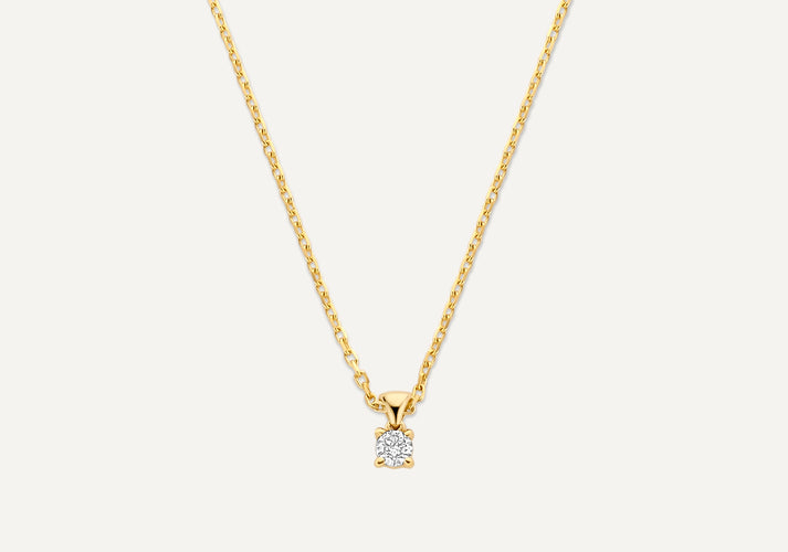 tov essentials Four Prong Diamant Linked Pendant Ketting (0.08 ct) 14 Karaat Goud met Diamant