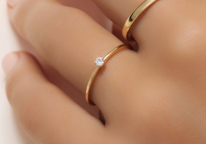 Tov Essentials Four Prong Diamant Solitair Ring (0.05 Ct) 14 Karaat Goud Met Diamant