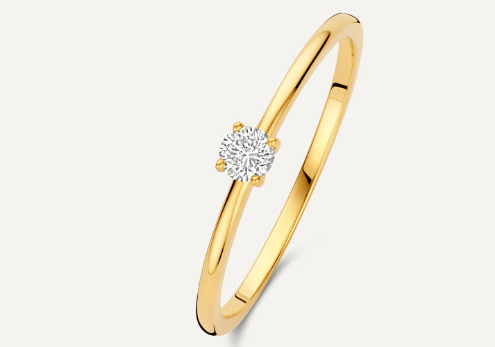 tov essentials Four Prong Diamant Solitair Ring (0.10 ct) 14 Karaat Goud met Diamant