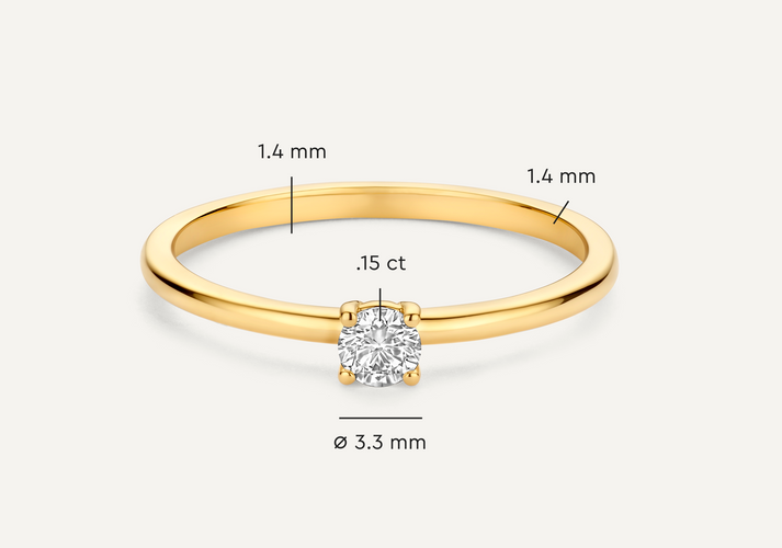 Tov Essentials Four Prong Diamant Solitair Ring (0.15 Ct) 14 Karaat Goud Met Diamant