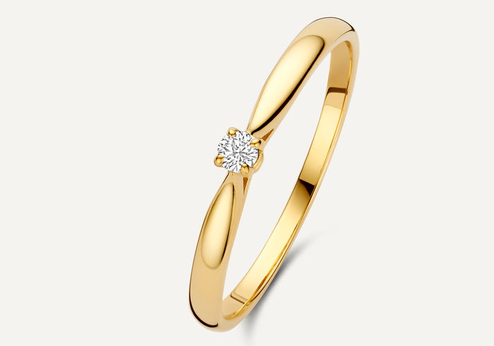 tov essentials Four Prong Diamant Solitair Tapered Ring (0.05 ct) 14 Karaat Goud met Diamant