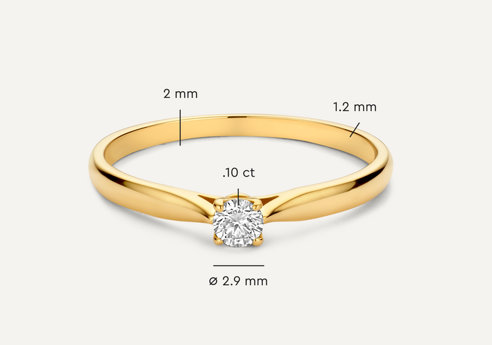 Tov Essentials Four Prong Diamant Solitair Tapered Ring (0.10 Ct) 14 Karaat Goud Met Diamant