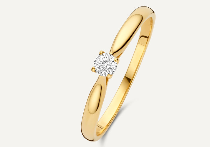 tov essentials Four Prong Diamant Solitair Tapered Ring (0.10 ct) 14 Karaat Goud met Diamant