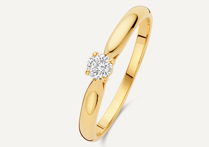 tov essentials Four Prong Diamant Solitair Tapered Ring (0.15 ct) 14 Karaat Goud met Diamant
