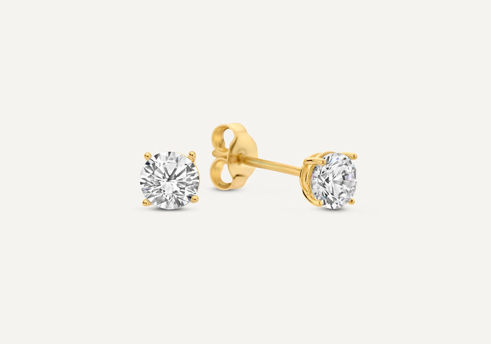 tov essentials Four Prong Round Cut Zirkonia Oorknopjes 14 Karaat Goud tov essentials Four Prong Round Cut Zirkonia Oorknopjes 14 Karaat Goud