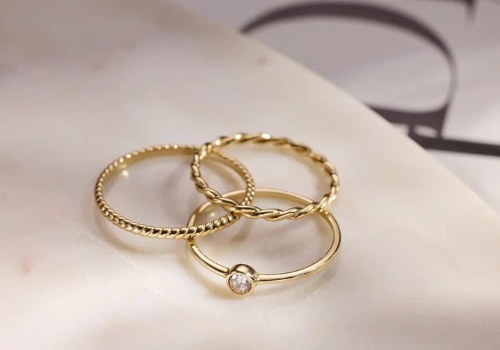 Tov Essentials Gedaaide Zirkonia Ringen Set 14 Karaat Goud