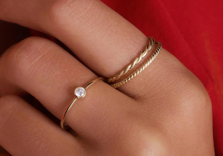 Tov Essentials Gedaaide Zirkonia Ringen Set 14 Karaat Goud