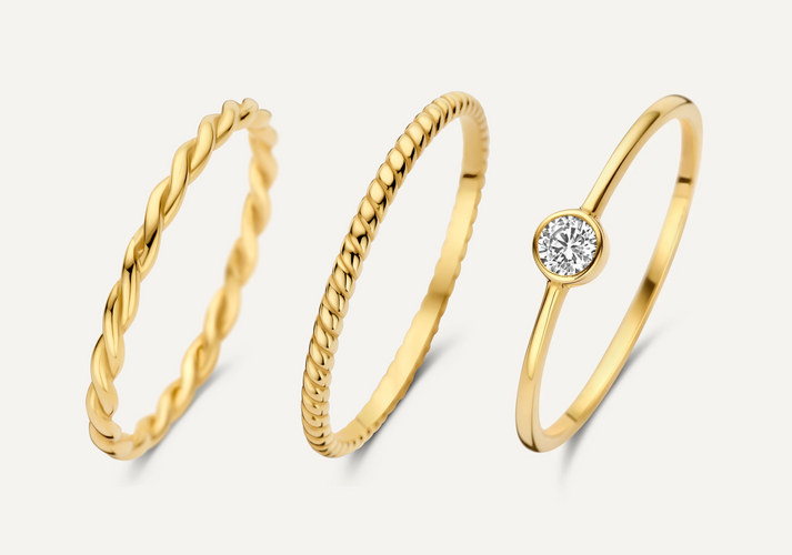 tov essentials Gedaaide Zirkonia Ringen Set 14 Karaat Goud