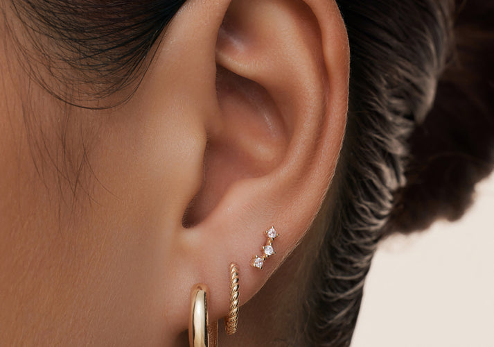 Tov Essentials Gedraaide Hoops Zirkonia Cluster Oorbellen Set 14 Karaat Goud