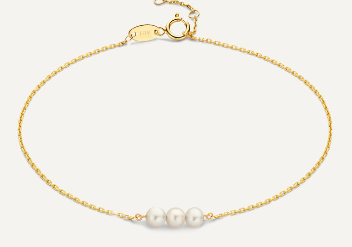 tov essentials Geschakelde Parel Armband 14 Karaat Goud