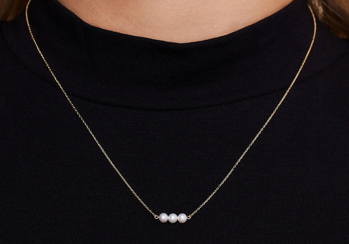 Tov Essentials Geschakelde Parel Ketting 14 Karaat Goud