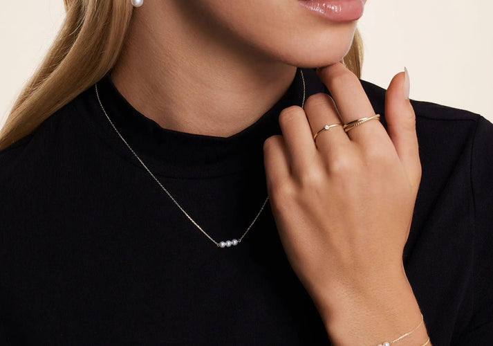 Tov Essentials Geschakelde Parel Ketting 14 Karaat Goud