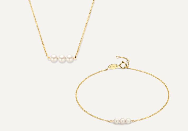 tov essentials Geschakelde Parel Set 14 Karaat Goud