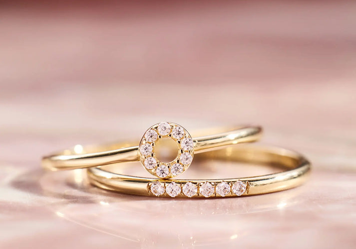 Tov Essentials Halo Line Zirkonia Ringen Set 14 Karaat Goud