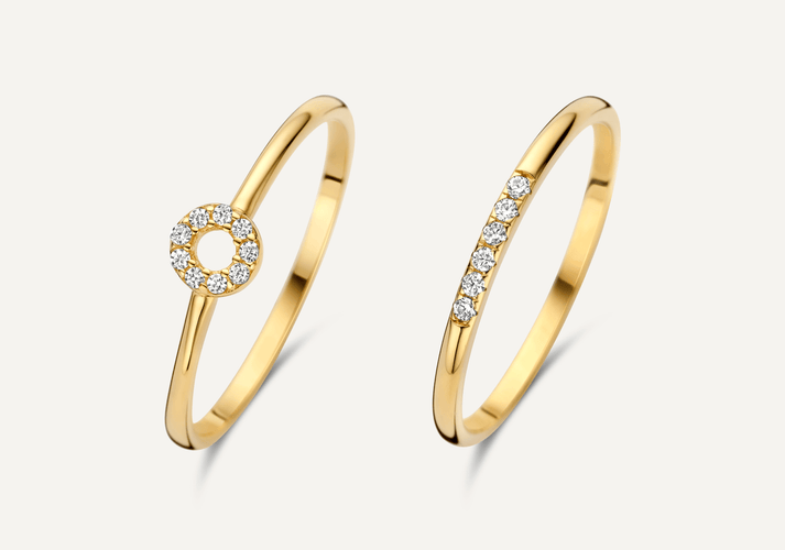 tov essentials Halo Line Zirkonia Ringen Set 14 Karaat Goud