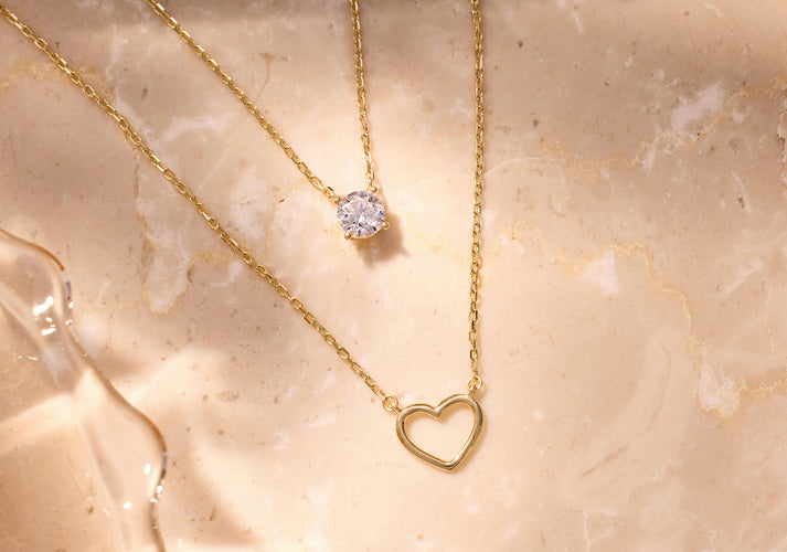 Tov Essentials Hart Zirkonia Kettingen Set 14 Karaat Goud