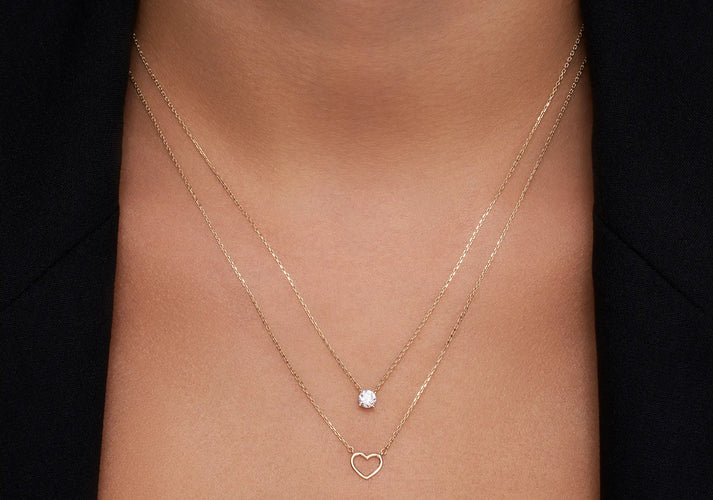 Tov Essentials Hart Zirkonia Kettingen Set 14 Karaat Goud