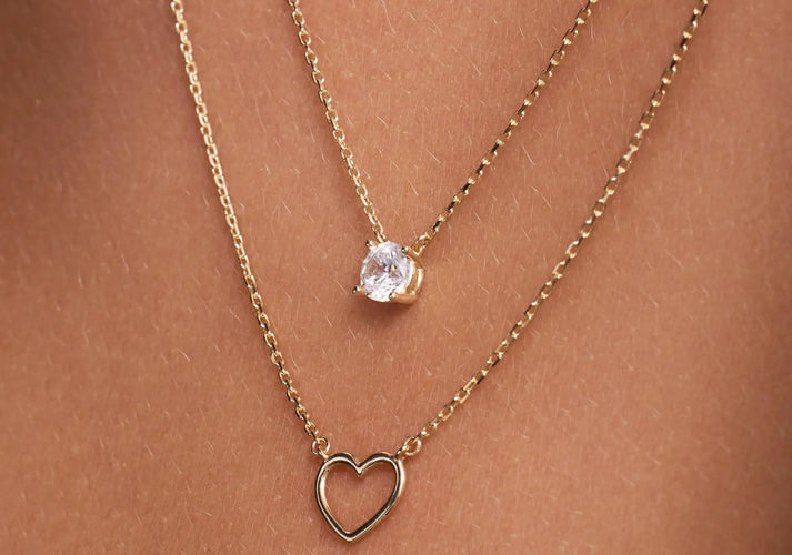 Tov Essentials Hart Zirkonia Kettingen Set 14 Karaat Goud