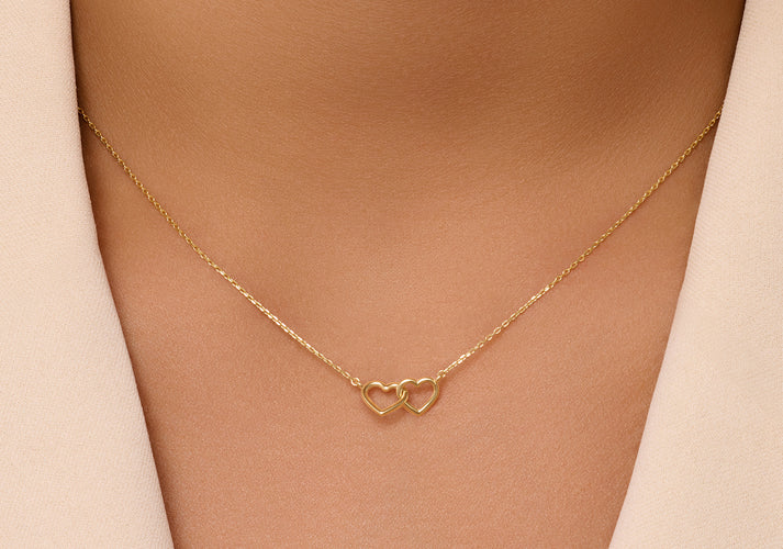 Tov Essentials Linked Hart Pendant Ketting 14 Karaat Goud