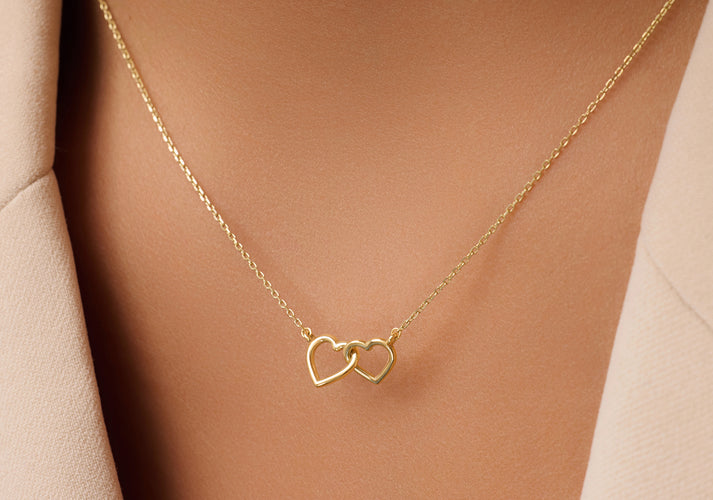 Tov Essentials Linked Hart Pendant Ketting 14 Karaat Goud