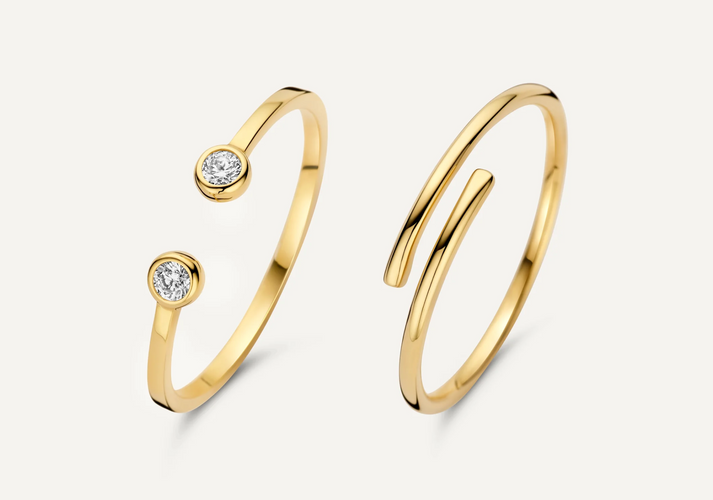 tov essentials Open Zirkonia Ringen Set 14 Karaat Goud