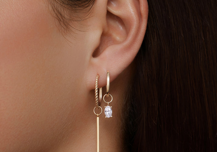 Tov Essentials Oval Cut Zirkonia Oorbel Bedel 14 Karaat Goud