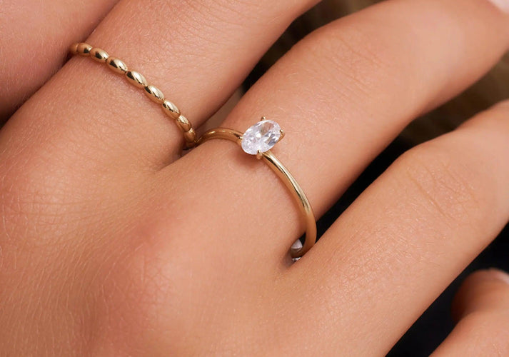 Tov Essentials Oval Cut Zirkonia Ring 14 Karaat Goud