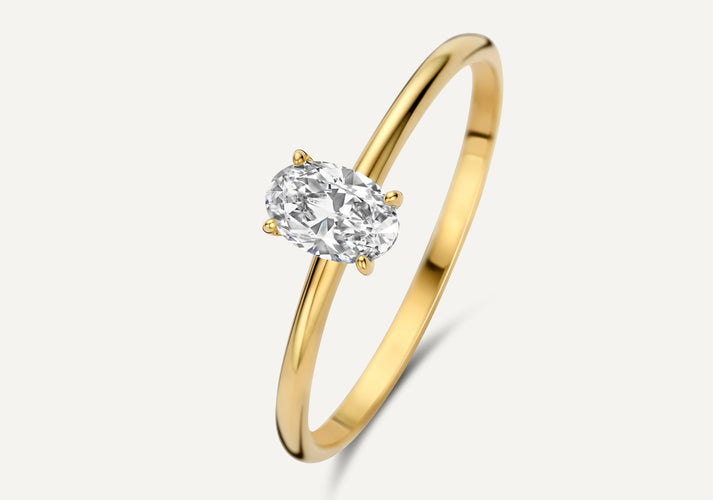 tov essentials Oval Cut Zirkonia Ring 14 Karaat Goud