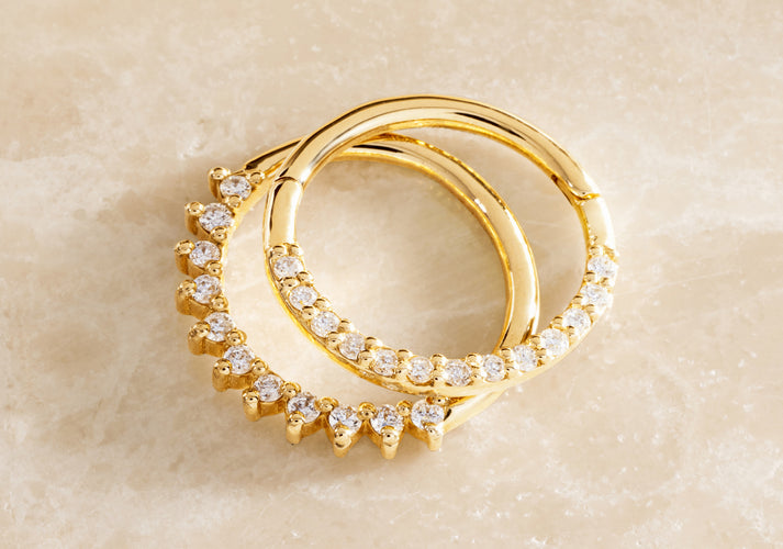 Tov Essentials Pavé Diamant Daith Hoop Piercing (13mm) (0.06 Ct) 14 Karaat Goud Met Diamanten