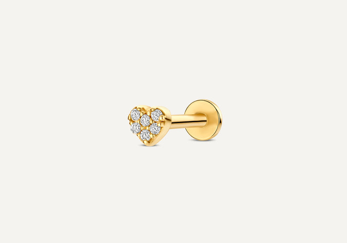 tov essentials Pavé Diamant Hart Piercing (0.02 ct) 14 Karaat Goud met Diamanten
