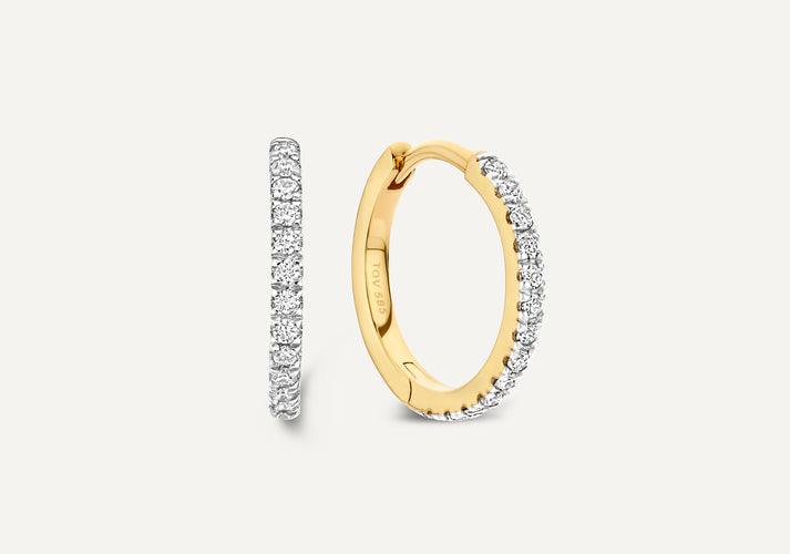 tov essentials Pavé Diamant Huggie Hoops (12mm) (0.12 ct) 14 Karaat Goud met Diamanten