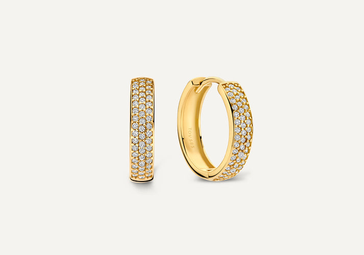 tov essentials Pavé Zirkonia Brede Kleine Hoops (15mm) 14 Karaat Goud