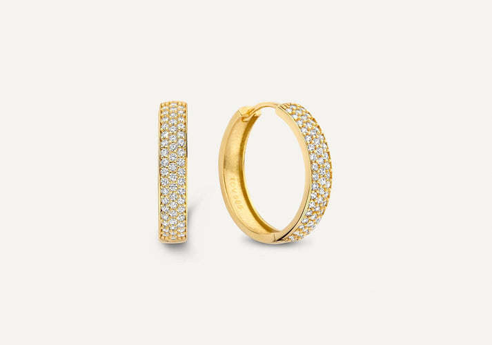 tov essentials Pavé Zirkonia Brede Medium Hoops (18mm) 14 Karaat Goud