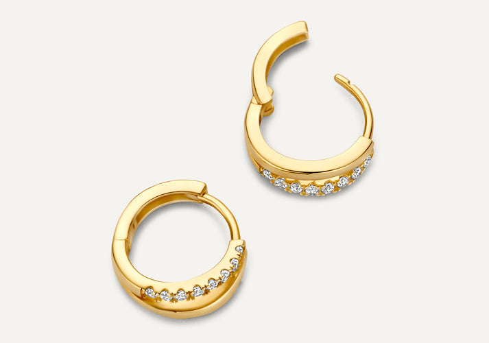 Tov Essentials Pavé Zirkonia Dubbele Huggie Hoops (12mm) 14 Karaat Goud