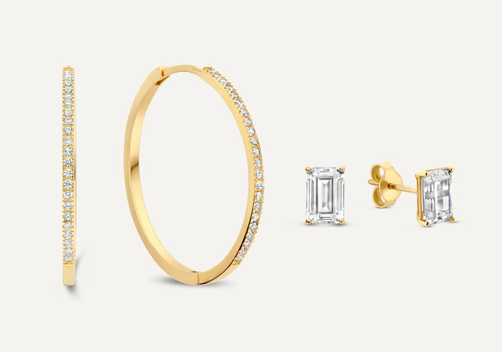 tov essentials Pavé Zirkonia Grote Hoops Oorbellen Set 14 Karaat Goud