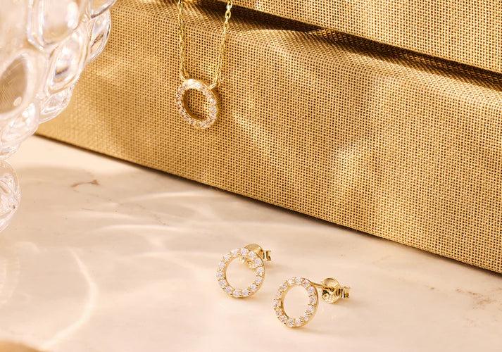 Tov Essentials Pavé Zirkonia Halo Set 14 Karaat Goud
