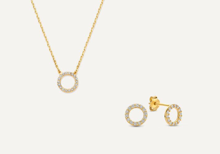 tov essentials Pavé Zirkonia Halo Set 14 Karaat Goud