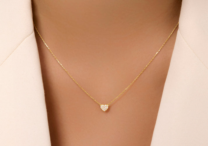 Tov Essentials Pavé Zirkonia Hart Pendant Ketting 14 Karaat Goud