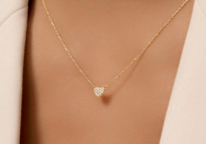 Tov Essentials Pavé Zirkonia Hart Pendant Ketting 14 Karaat Goud