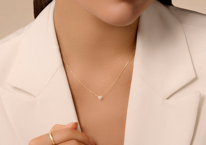 Tov Essentials Pavé Zirkonia Hart Pendant Ketting 14 Karaat Goud
