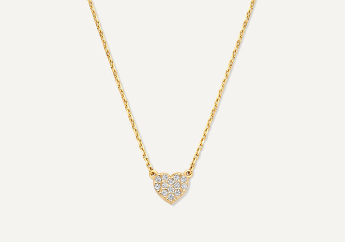 tov essentials Pavé Zirkonia Hart Pendant Ketting 14 Karaat Goud tov essentials Pavé Zirkonia Hart Pendant Ketting 14 Karaat Goud