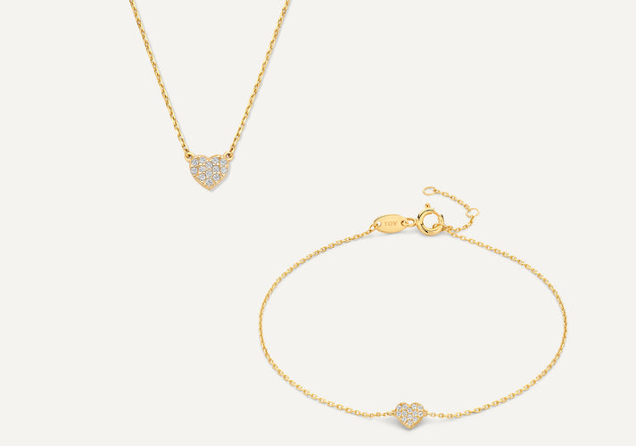 tov essentials Pavé Zirkonia Hart Set 14 Karaat Goud