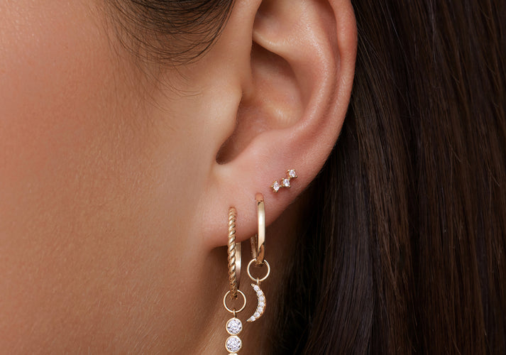 Tov Essentials Pavé Zirkonia Maan Oorbel Bedel 14 Karaat Goud