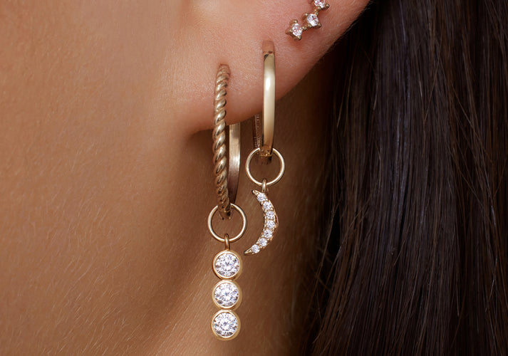 Tov Essentials Pavé Zirkonia Maan Oorbel Bedel 14 Karaat Goud