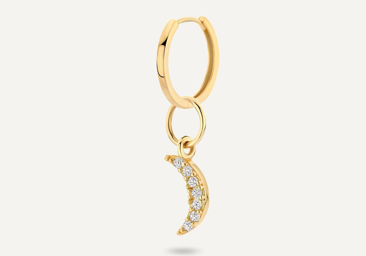 Tov Essentials Pavé Zirkonia Maan Oorbel Bedel 14 Karaat Goud