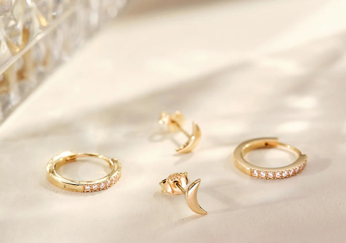 Tov Essentials Pavé Zirkonia Maan Oorbellen Set 14 Karaat Goud