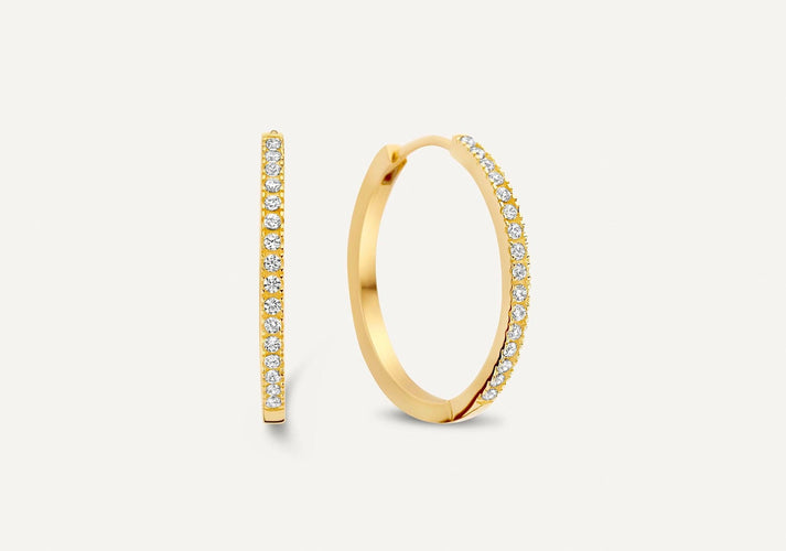 tov essentials Pavé Zirkonia Medium Hoops (18mm) 14 Karaat Goud