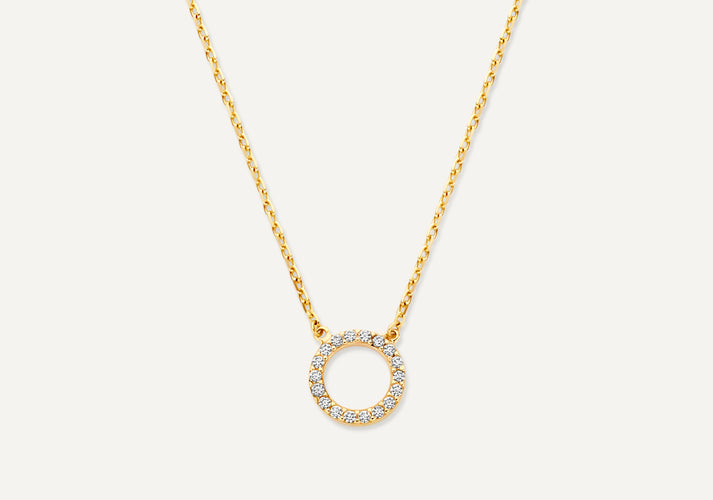 tov essentials Pavé Zirkonia Open Halo Pendant Ketting 14 Karaat Goud