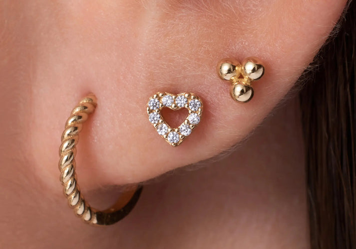 Tov Essentials Pavé Zirkonia Open Hart Oorknopjes 14 Karaat Goud