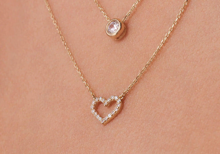 Tov Essentials Pavé Zirkonia Open Hart Pendant Ketting 14 Karaat Goud